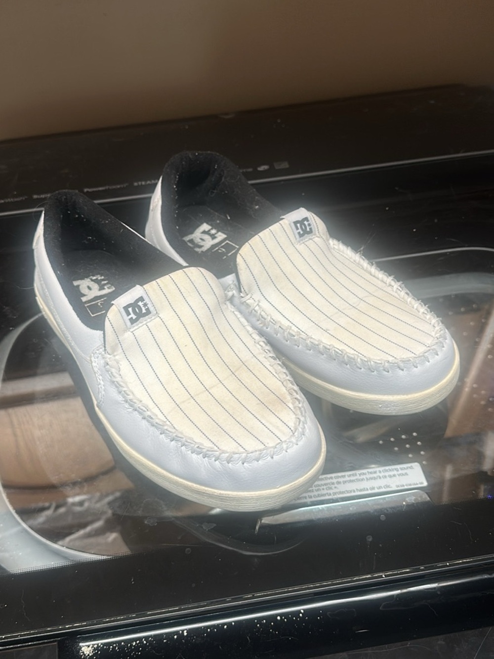 DC Men’s Pinstripe Slip-On Loafers in White and Black
